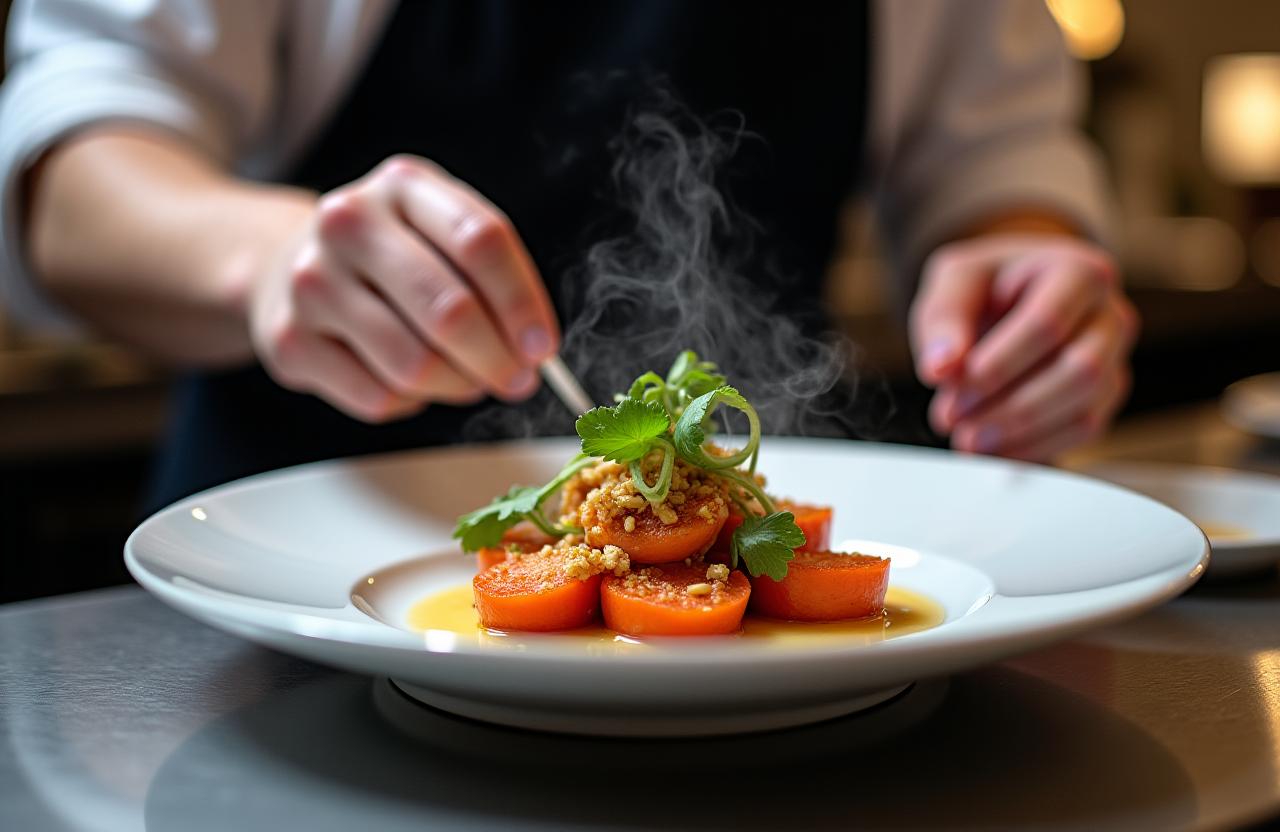 Fotografía gastronómica creativa de un plato gourmet preparado por un chef